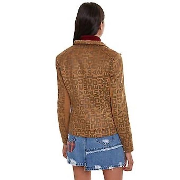 NWT Desigual Chaq_Lou Brown Logo Print Faux Suede Moto Jacket Size 40 (M) - Picture 9 of 16